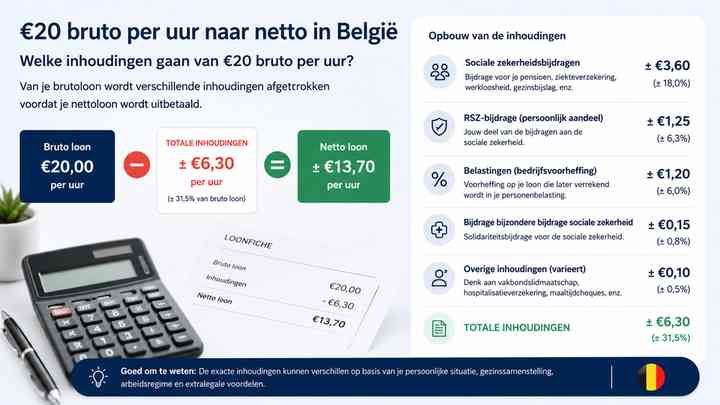 Welke inhoudingen gaan van €20 bruto per uur?