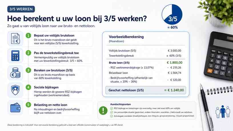 Hoe berekent u uw loon bij 3/5 werken?