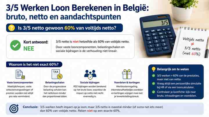 Is 3/5 netto gewoon 60% van voltijds netto?