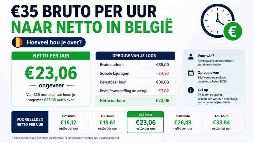 €35 bruto per uur naar netto in België: hoeveel hou je over?
