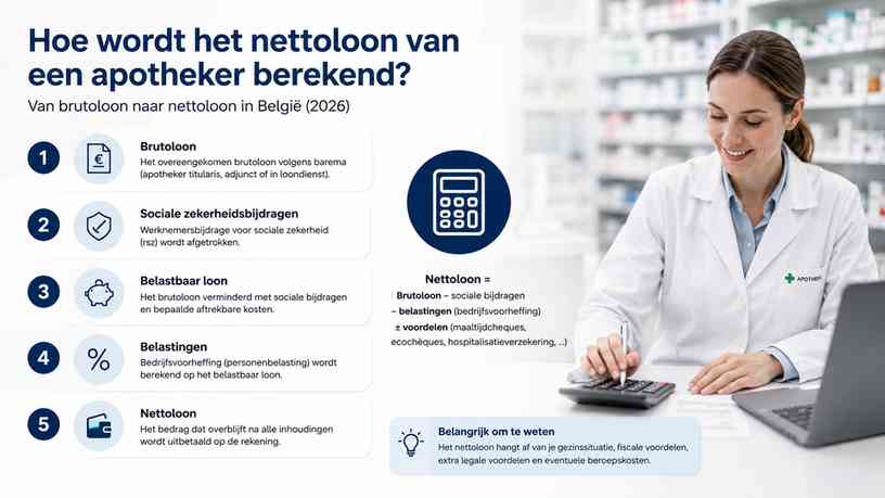 Hoe wordt het nettoloon van een apotheker berekend?